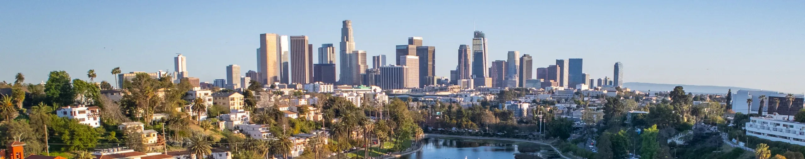 Echo Park and the skyline of Los Angeles, California, USA. 