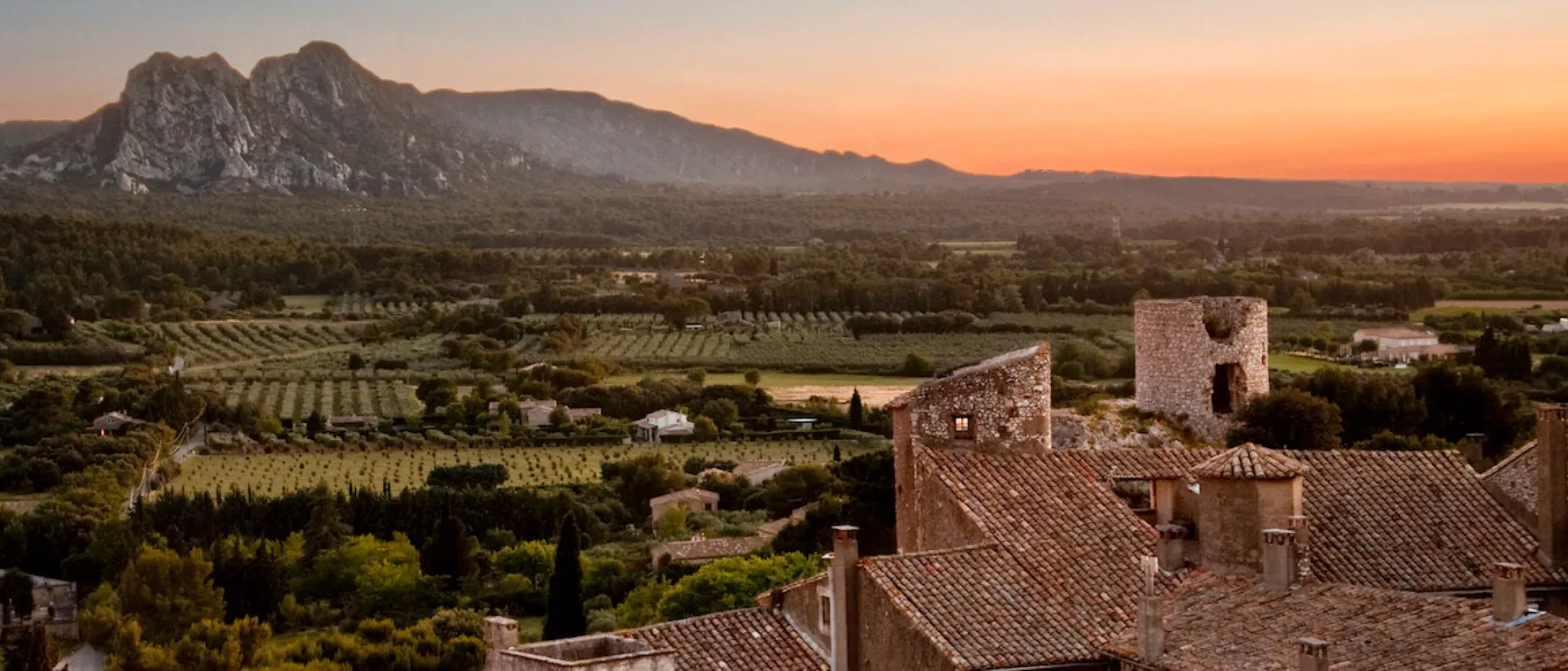 Village sunset at Eygalières, Provence, France.