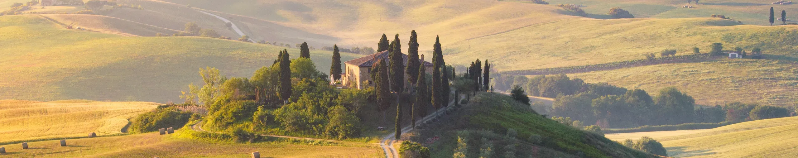 Beautiful rolling hills and landscape in the sunshine, Tuscany, Italy. 