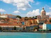 Beautiful view of Lisbon from the Tagus river. 