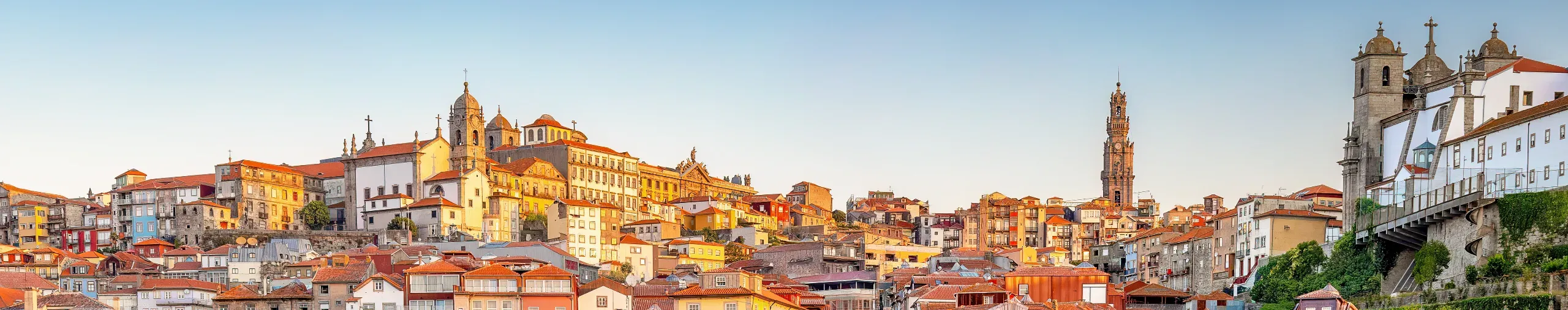 Buildings of the Ribeira area of Porto in the sunshine. 