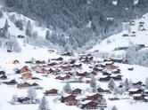 Snowy a village in the mountains in Switzerland. 