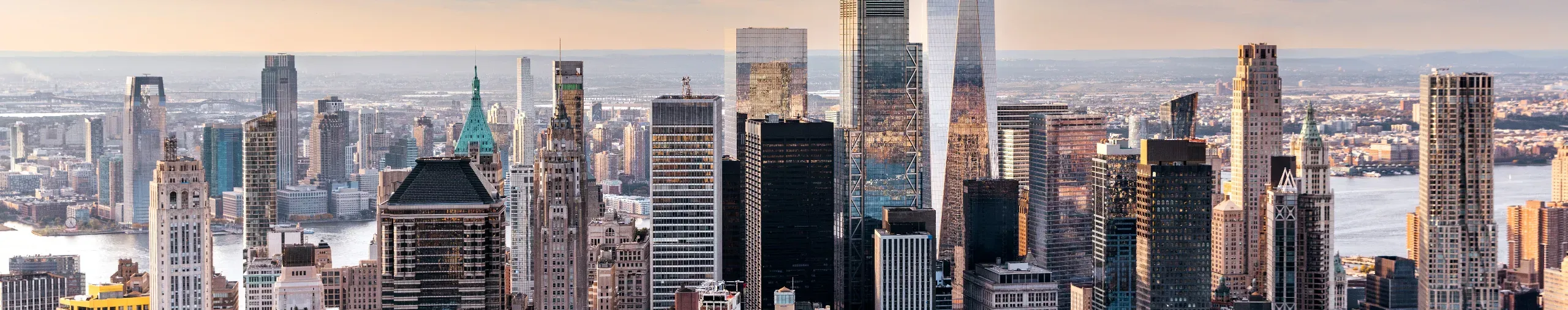 Aerial view of Manhattan skyline, New York, USA. 