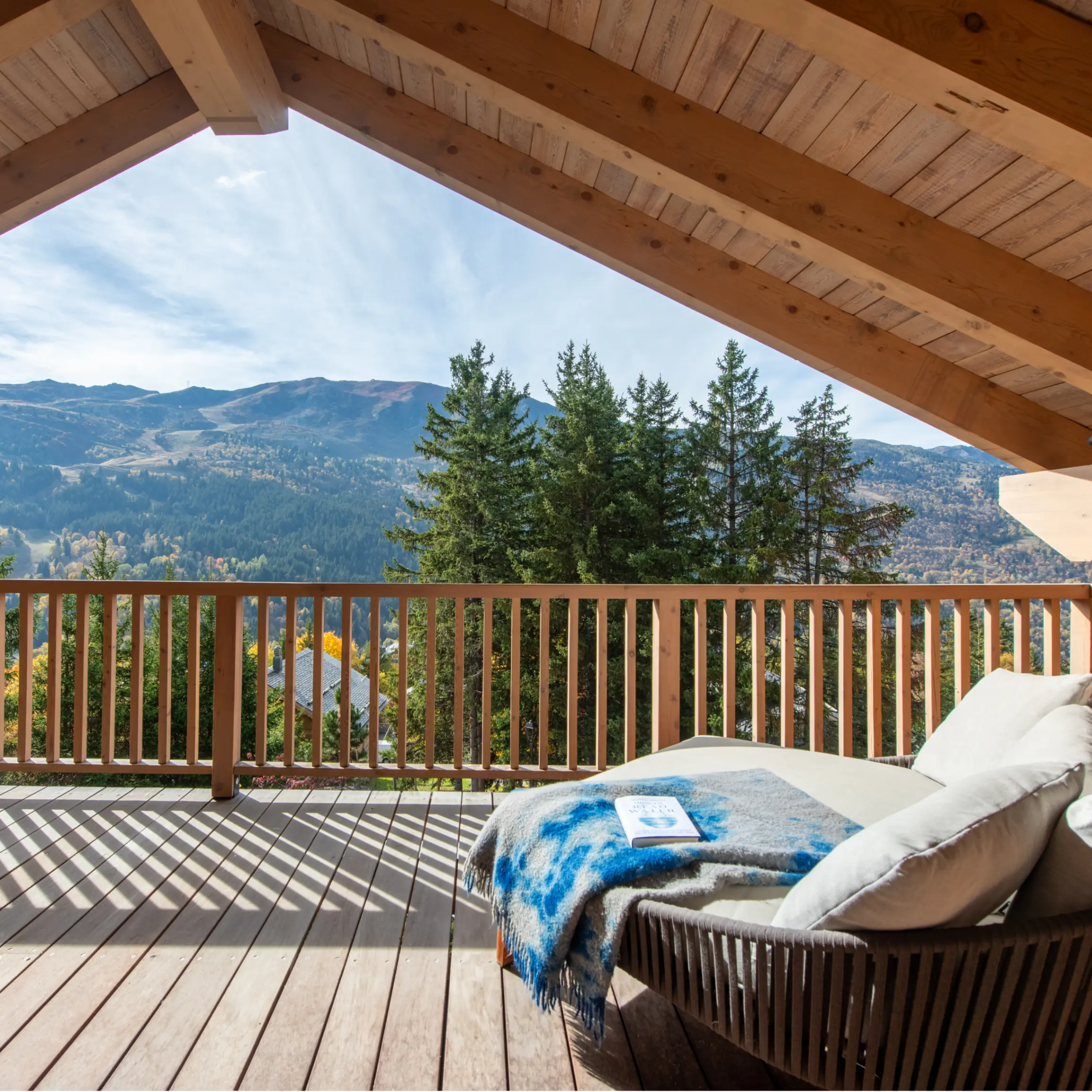 Sun drenched balcony looking out towards mountains